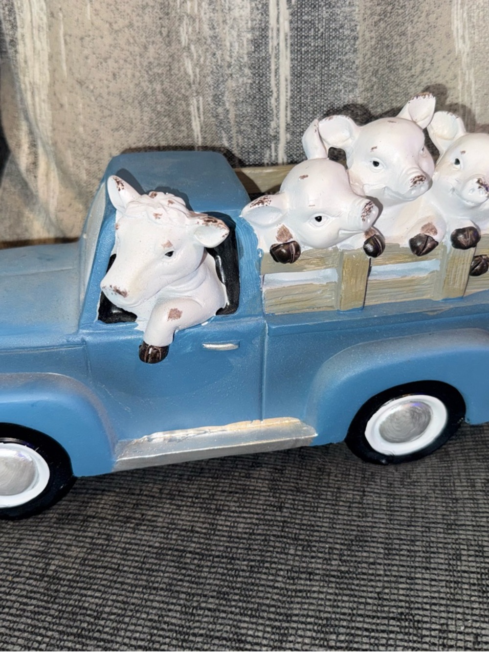 Blue Farm Truck Figurine with White Calves